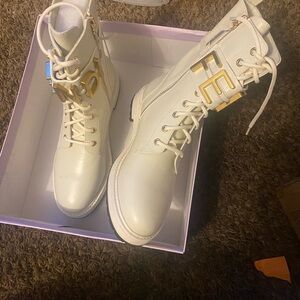 White fendi Boots with Gold Details
